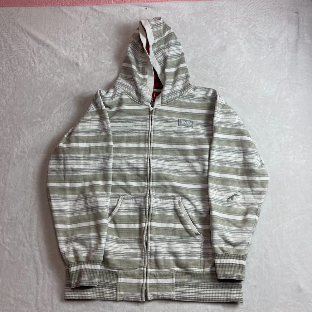 DVS MFM Men's Gray White Striped Zip Up Hoodie Size Large Skate Y2K